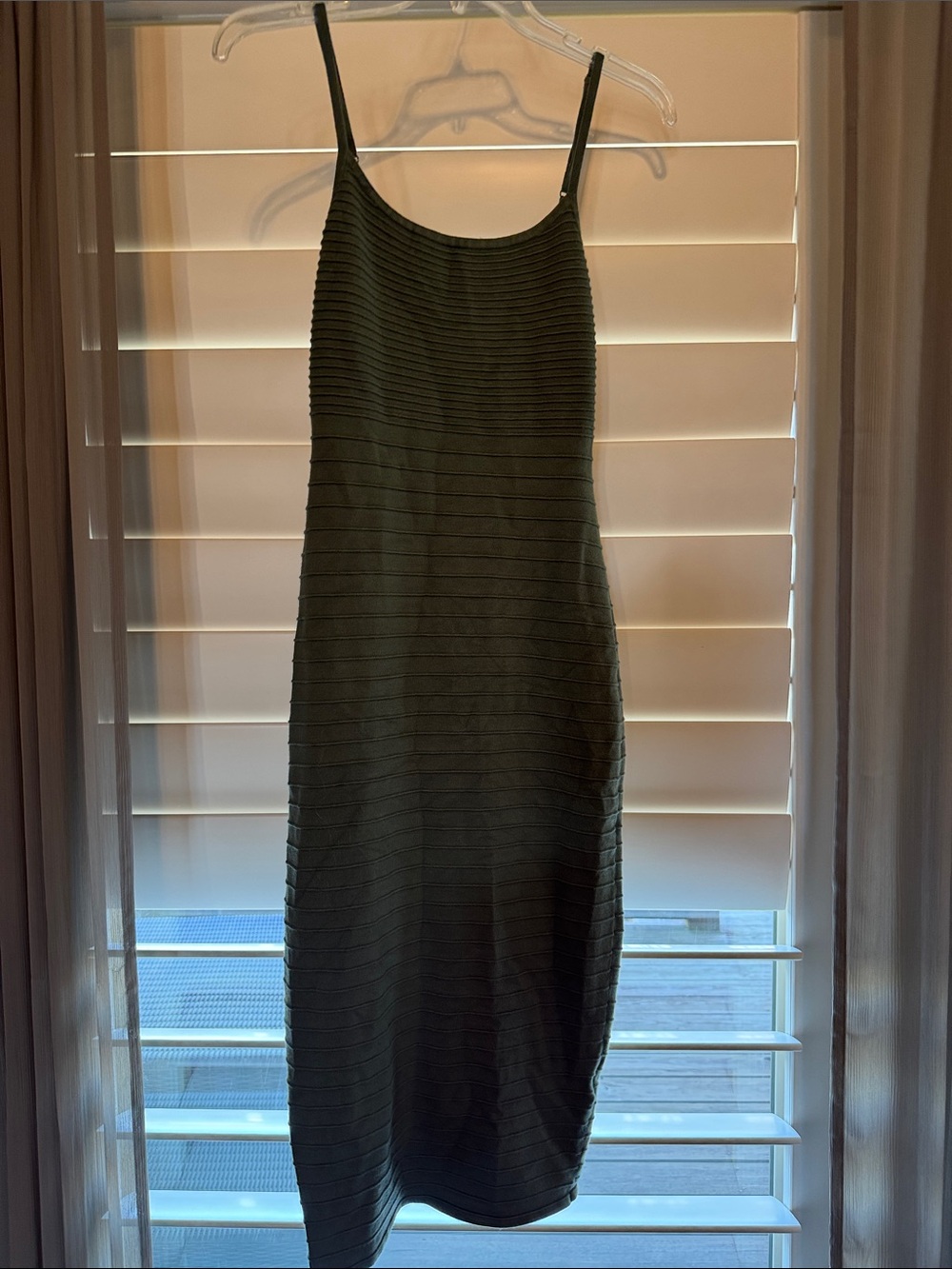 Express Olive Green Ribbed Midi Slip Dress